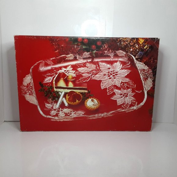 Mikasa Crystal Oblong Tray Poinsetta 15" x 11" Christmas Holiday - Picture 1 of 2